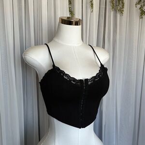 Black Lace Trim Cami Crop Top